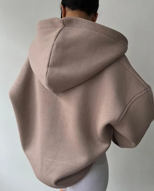 Fleece lined Hooded Printed Long sleeved Basic All matching Sweater Pinky Apricot - Shop at LoveMi
