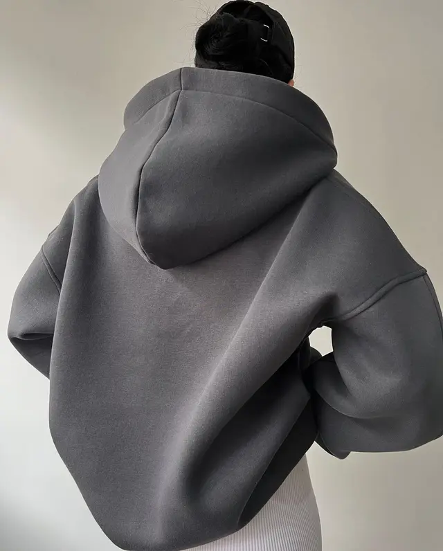 Fleece lined Hooded Printed Long sleeved Basic All matching Sweater Slabstone Gray - Shop at LoveMi