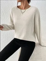 Casual Loose Solid Color Round Neck Sweater - Beige
