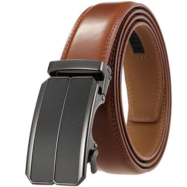 Zinc Alloy Automatic Buckle Two layer Cowhide Business Belt Black Oblique Brown Belt - Shop at LoveMi