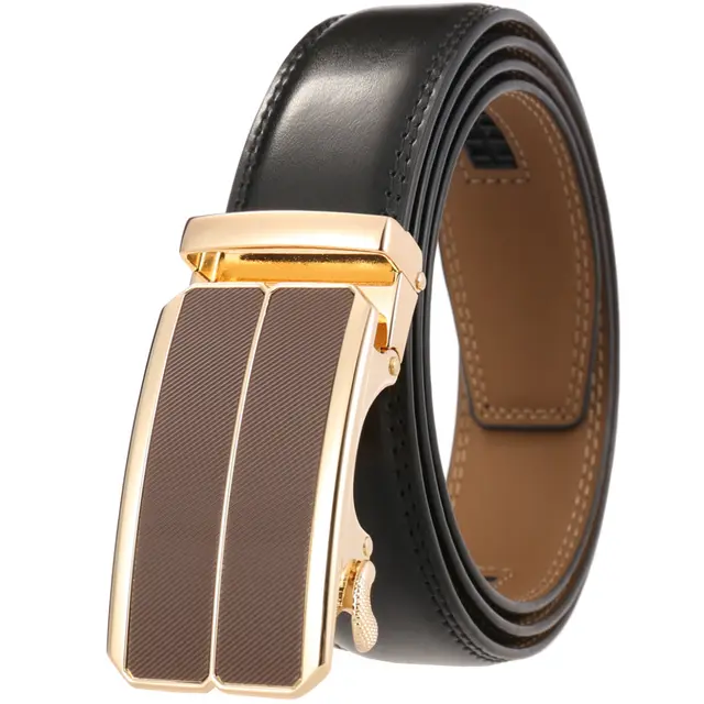 Zinc Alloy Automatic Buckle Two layer Cowhide Business Belt Brown Twill Black Belt - Shop at LoveMi