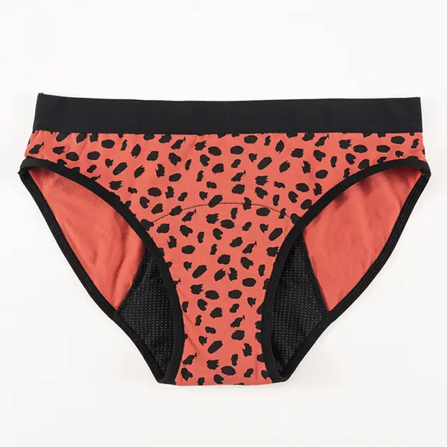 Women's Fashion Cotton Printing Four layer Sanitary Panty Orange Leopard Print - Shop at LoveMi