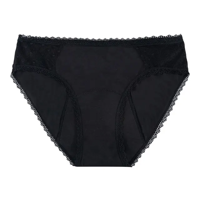 Women's Fashion Casual Lace Bamboo Fiber Four layer Washed Sanitary Underwear Black - Shop at LoveMi