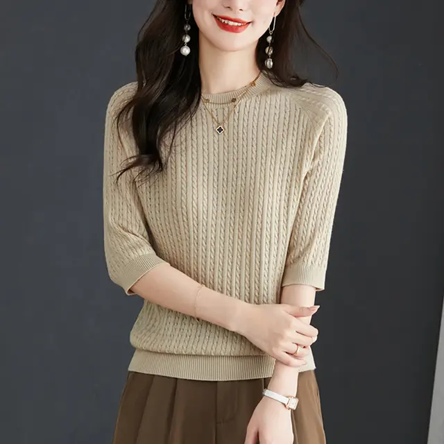 New Loose Twist Western Style Shirt Knitwear Thin Khaki - Shop at LoveMi