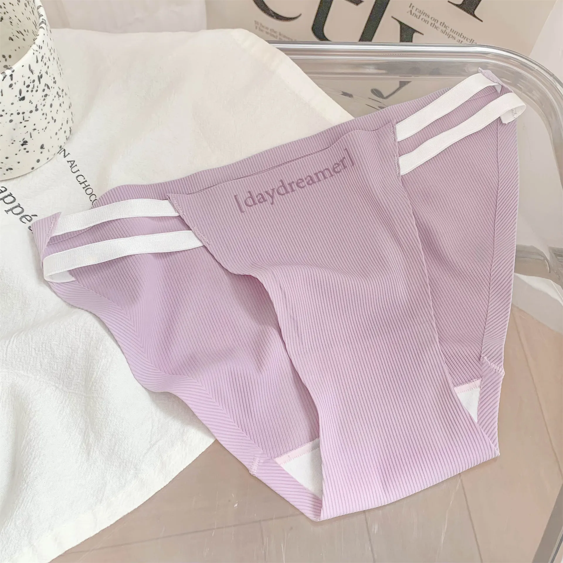 Couple Summer Ice Silk Underwear Japanese High Slit - Purple Female