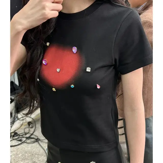 Y2g Hot Girl Love Diamond In The Debris Short Sleeve Slim Fit Black - Shop at LoveMi