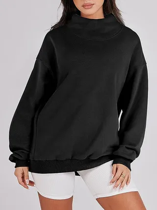 Solid Color Long Sleeve Pullover Top Ladies - Black