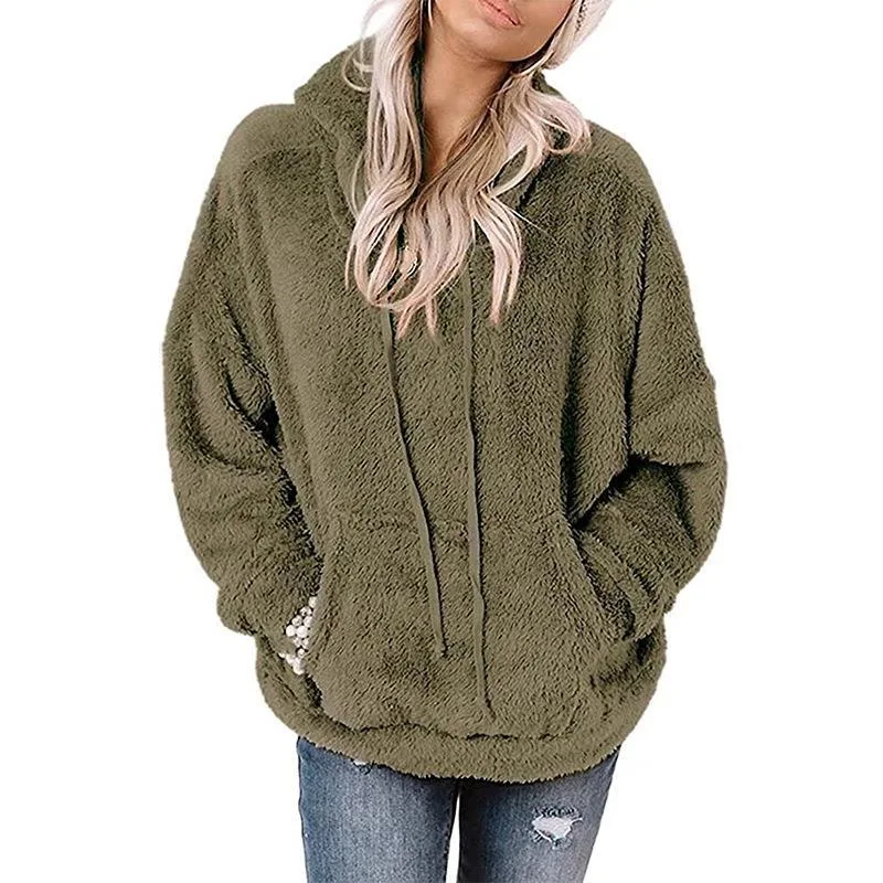 Coat Solid Color Pocket Casual Loose Sweater Sweater - Army Green