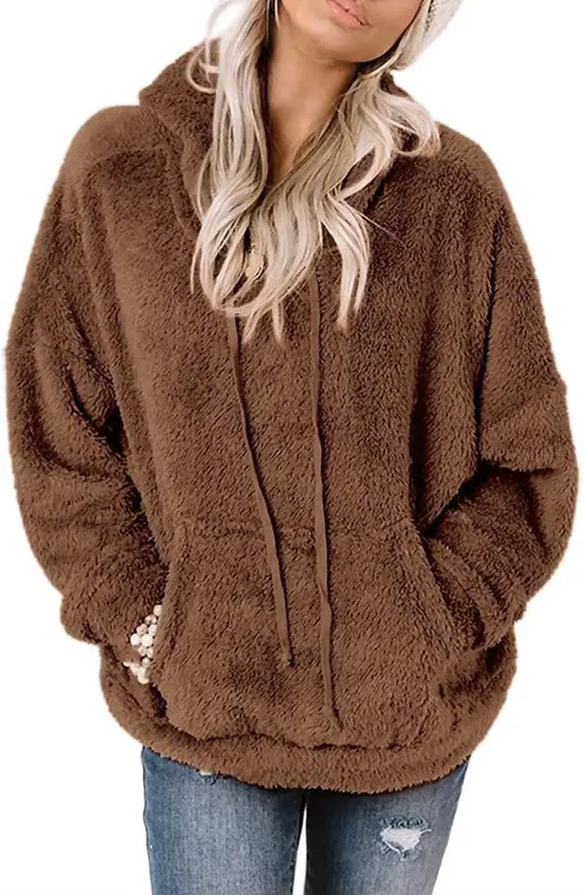 Coat Solid Color Pocket Casual Loose Sweater Sweater Brown - Shop at LoveMi