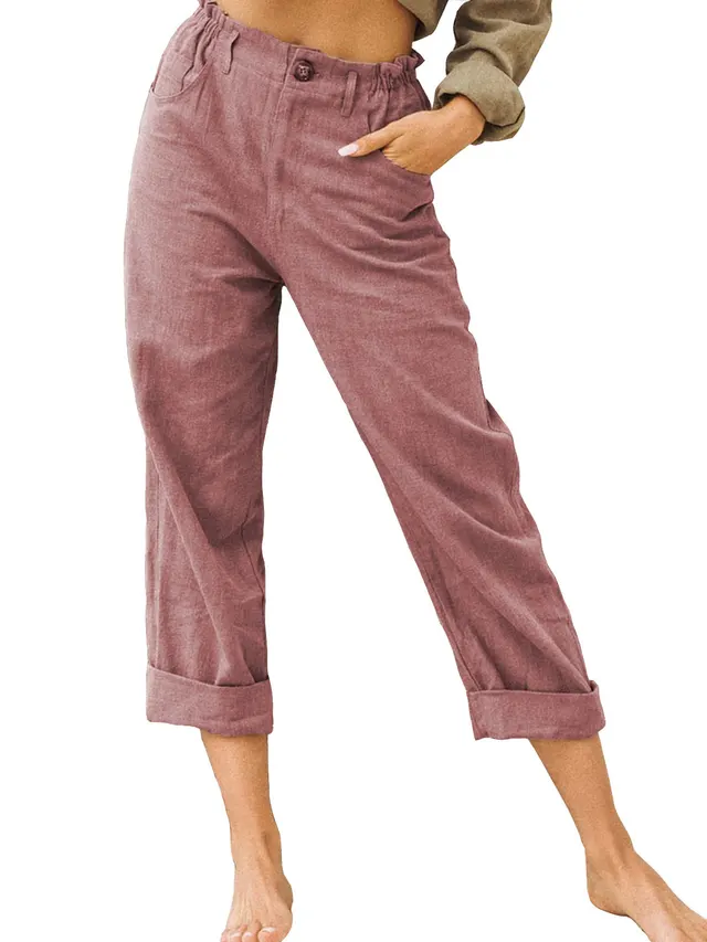 Women's Joggers Pants Fashion High Waist Casual Pants With Pockets Burgundy - Shop at LoveMi