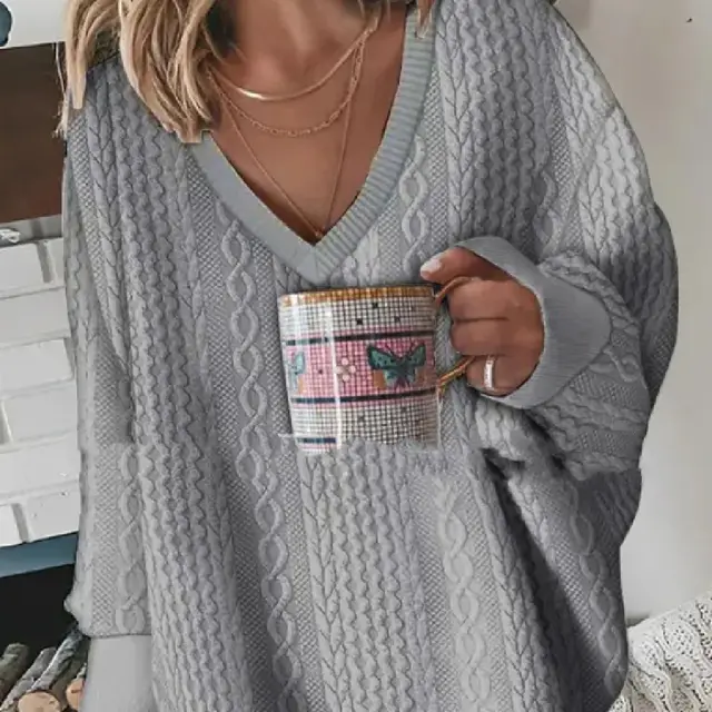 Solid Color Knitted Sweater Sweater Gray - Shop at LoveMi