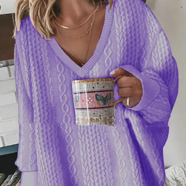 Solid Color Knitted Sweater Sweater Purple - Shop at LoveMi