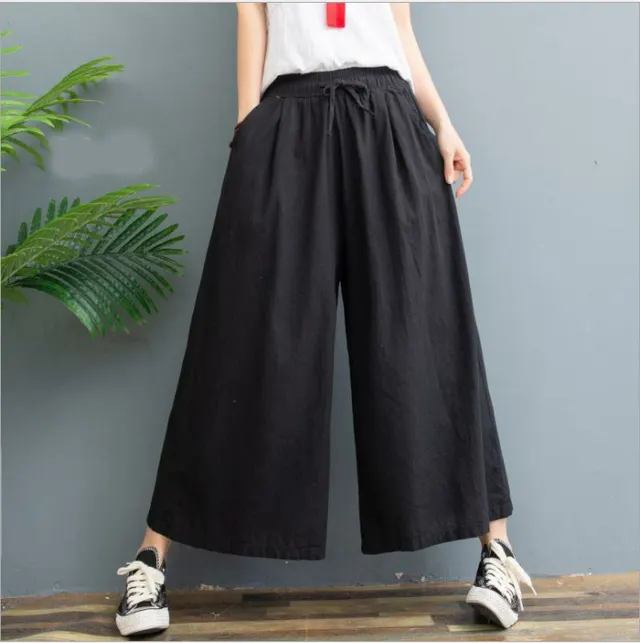 Women's Fashion Loose Linen Casual Leggings Black - Shop at LoveMi
