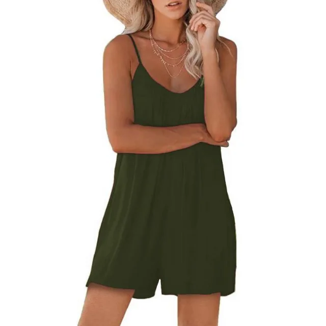 Women's Jumpsuit Casual Sleeveless Loose Straps Army Green - Shop at LoveMi