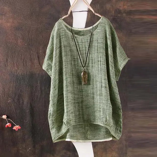 Ladies Casual Loose Linen Top Green - Shop at LoveMi