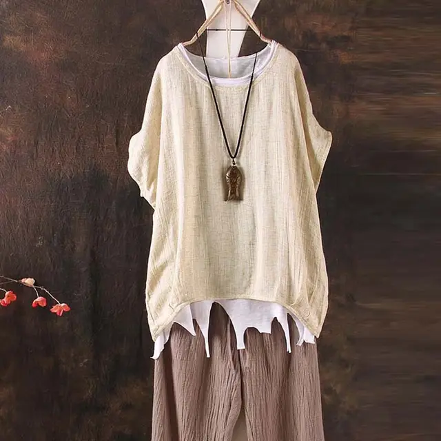 Ladies Casual Loose Linen Top Grey - Shop at LoveMi
