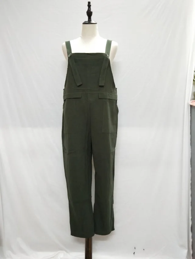 Plus Size Ladies Stereo Big Pocket Fashion Overalls Army Green - Shop at LoveMi