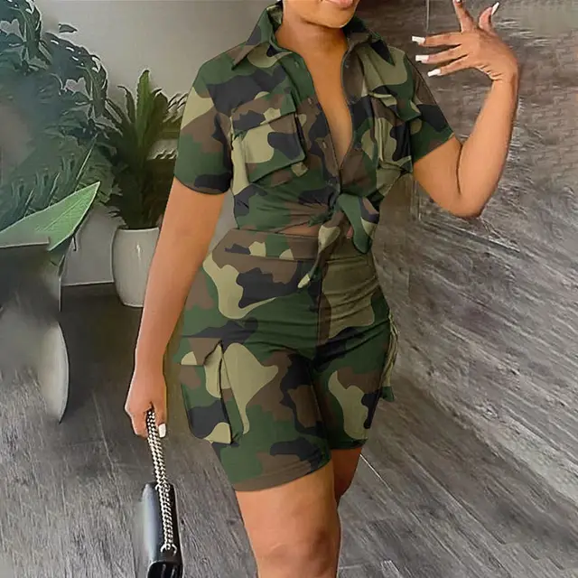 Women's Fashion Shirt And Shorts Suit Camouflage - Shop at LoveMi
