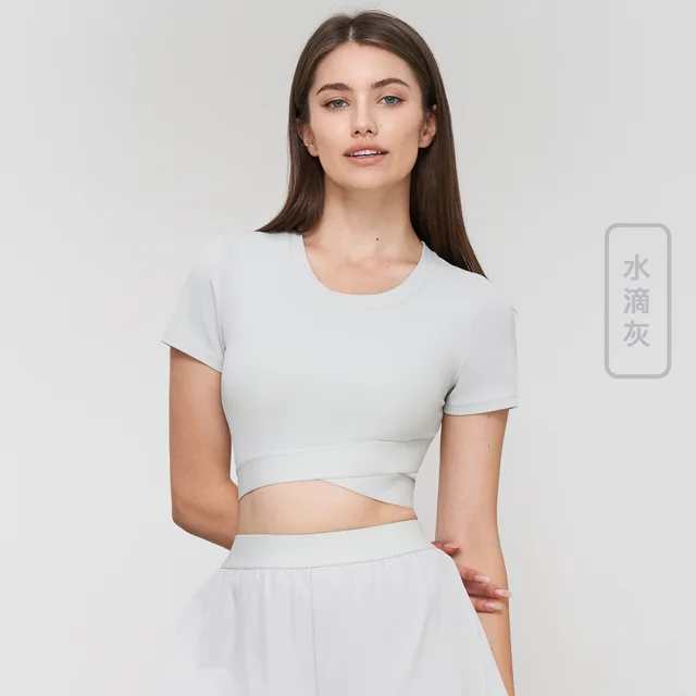 Short Sleeve Semi Fixed Cup High Elastic Top Water Drop Gray - Shop at LoveMi