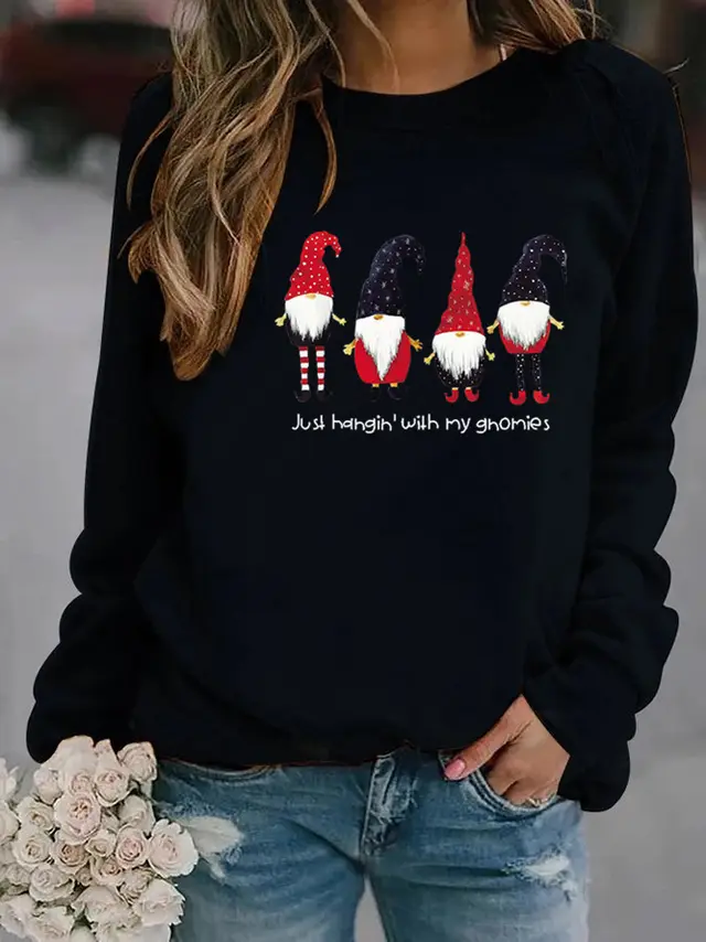 Letter Printed Crew Neck Sweatshirt Black - Shop at LoveMi