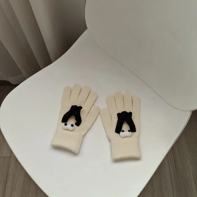 Plush Warm Five finger Cute Hand Gloves Hand Holding Gloves Beige - Shop at LoveMi