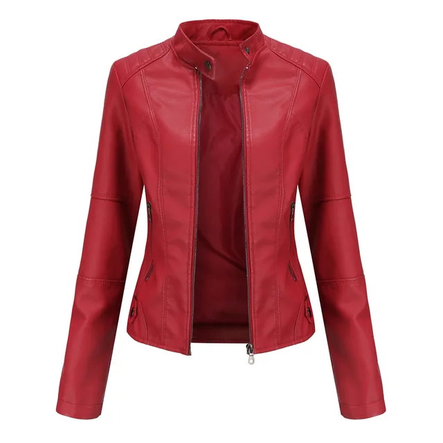 Thin Large Size Leather Clothing With Stand Collar Slim fit Jacket Red - Shop at LoveMi