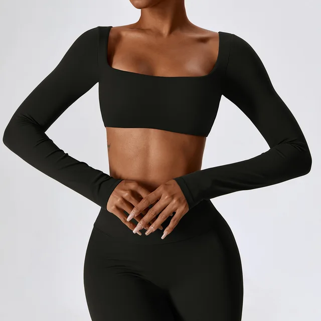 Long Sleeve Yoga Wear Outdoor Running Exercise T shirt Black Long Sleeve - Shop at LoveMi