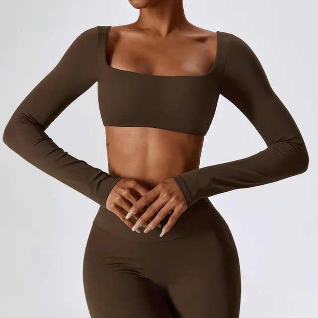 Long Sleeve Yoga Wear Outdoor Running Exercise T shirt Coffee Long Sleeve - Shop at LoveMi