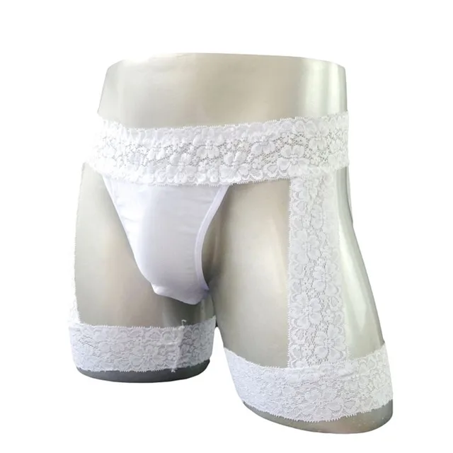 Men's Sexy Transparent Lace Bag Underwear Flat Leg Leggings Sexy Underwear White - Shop at LoveMi
