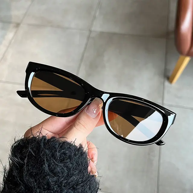 Retro Black Cat Eye UV Resistant Sunglasses Shiny Black Tea Lens - Shop at LoveMi