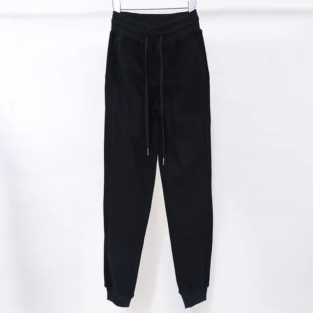 Drawstring Sports Pure Cotton Outdoor Fitness Ankle tied Women Plus Velvet Sweater Pants Black Sweater Pants - Shop at LoveMi