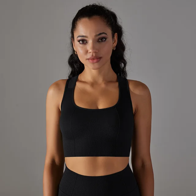 Seamless Knitted Cross Beauty Back Yoga Vest Black - Shop at LoveMi