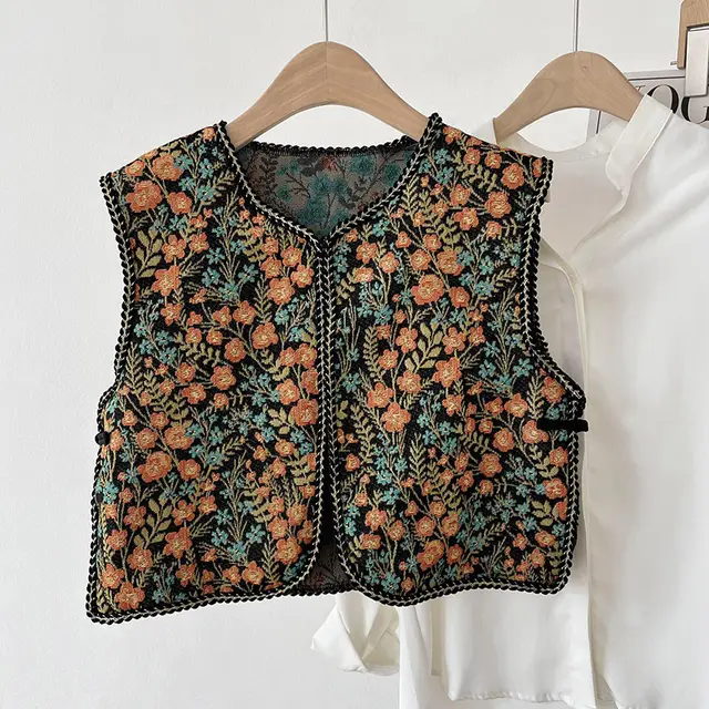 Spring And Summer New Ethnic Style Retro Small Shawl Women's Outer Vest Embroidered Vest Orange Floret - Shop at LoveMi