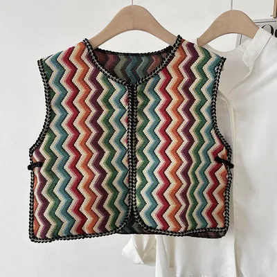 Spring And Summer New Ethnic Style Retro Small Shawl Women's Outer Vest Embroidered Vest Wave Color - Shop at LoveMi