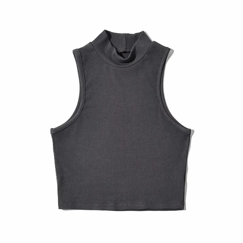 Sleeveless Stand Collar Knitted Slim fit Short Stretch Vest Ins European And American Gray - Shop at LoveMi