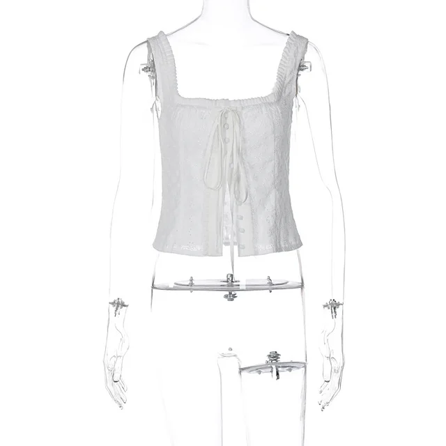 European And American Ins Style Summer New Fashion Temperament Square Collar Breasted Camisole White - Shop at LoveMi