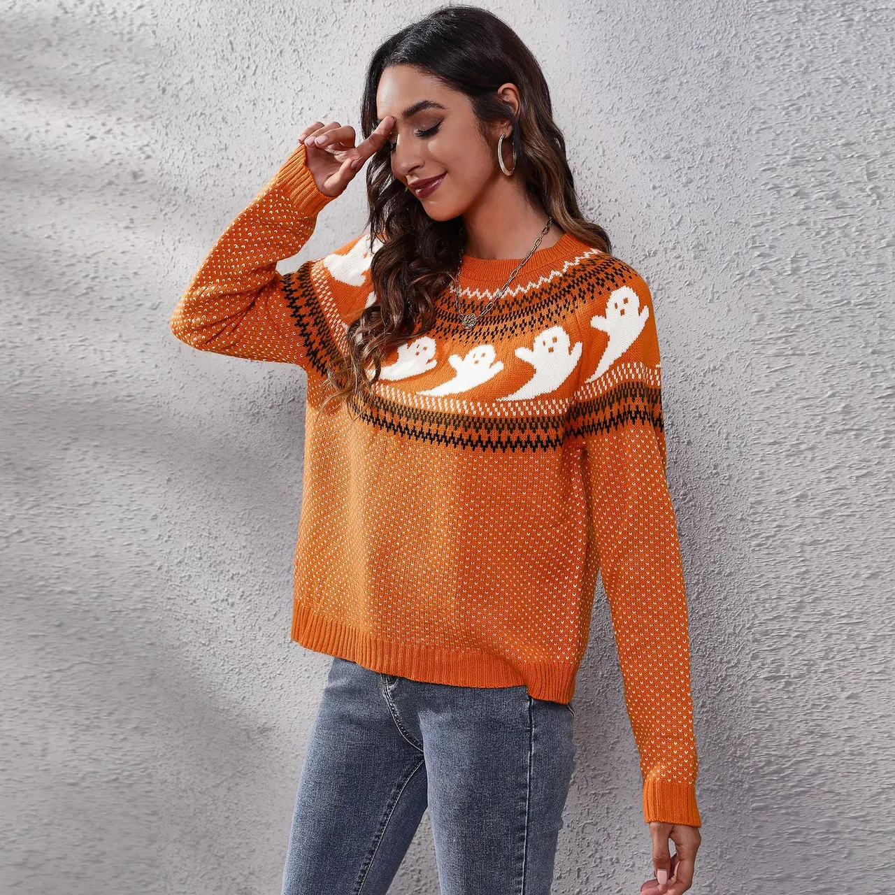 Women's Vintage Long-sleeved Knitwear - Orange