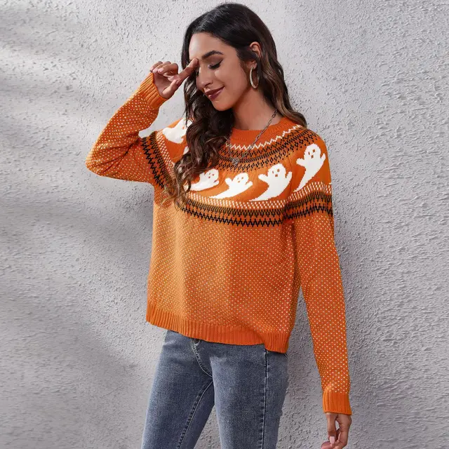 Women's Vintage Long sleeved Knitwear Orange - Shop at LoveMi