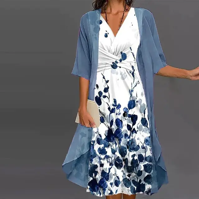Women's Fashion Chiffon Suit Dress Two Piece Blue - Shop at LoveMi