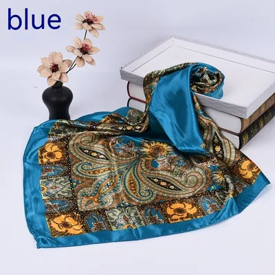 Spring New Versatile Large Kerchief Silk Scarf Classic Retro Printing Blue - Shop at LoveMi