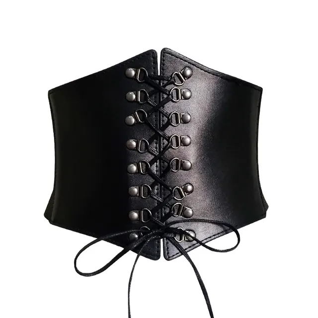 Women's Punk Rivet Lace up Waist controlled Slimming Elastic Waistband Black - Shop at LoveMi