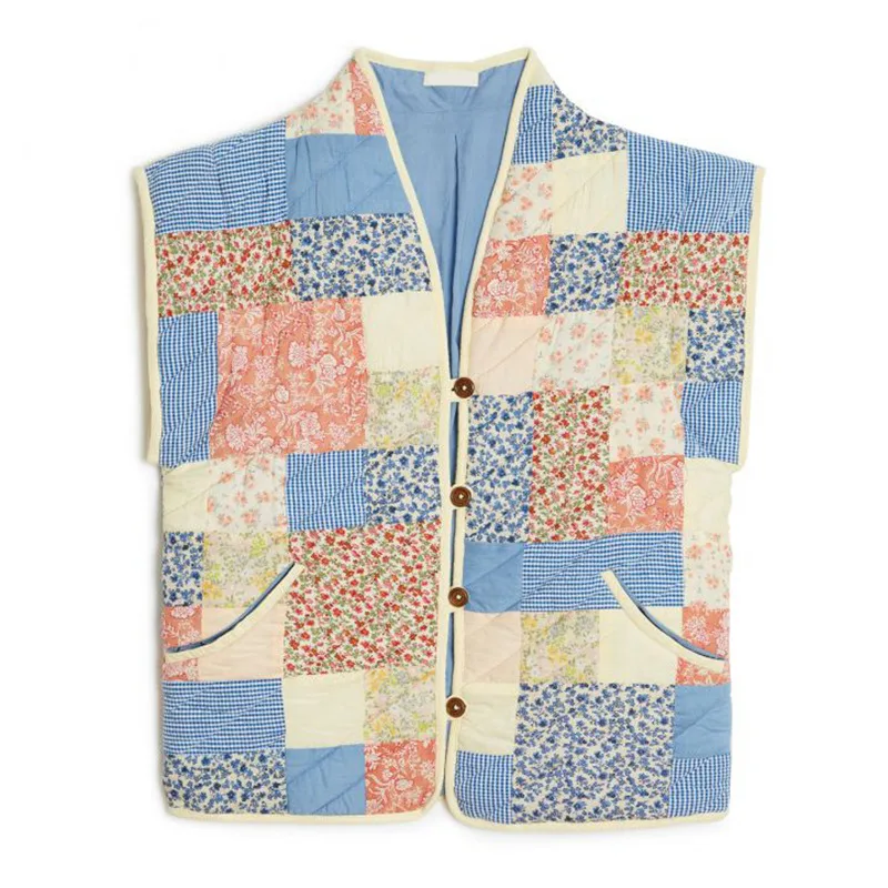 Printed Women's Cotton Padded Clothing Artistic Retro Loose Single breasted Cardigan Dark Vest Type - Shop at LoveMi