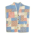 Printed Women's Cotton Padded Clothing Artistic Retro Loose Single-breasted Cardigan - Dark Vest Type