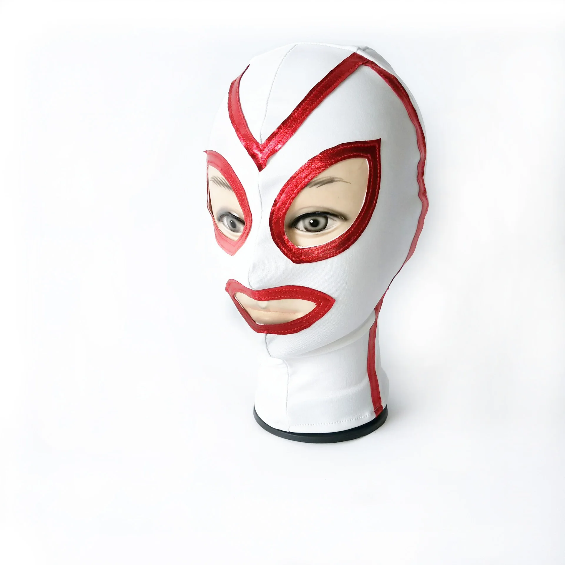 White Exposed Mouth Eye Glue-coated Hood Mask Latex - White Headgear Red Frame