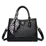 Textured Silk Scarf Pattern Handbag Crossbody - Black