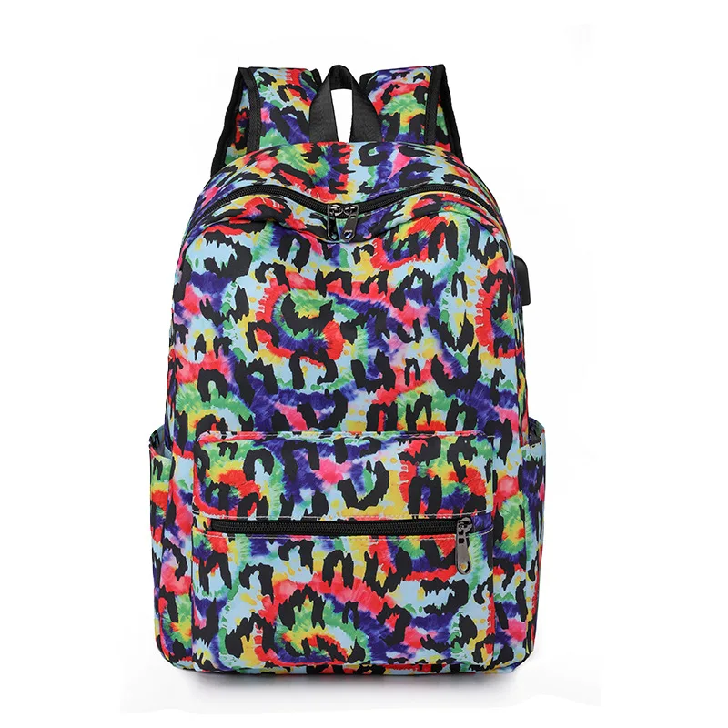 Casual Backpack Fashionable Printed USB Charging Rainbow - Shop at LoveMi