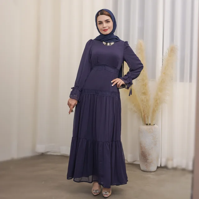Exquisite Lace Middle East Dress Long Dress Dark Blue - Shop at LoveMi