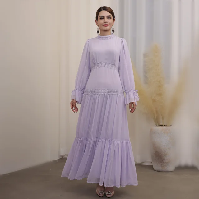Exquisite Lace Middle East Dress Long Dress Light Purple - Shop at LoveMi