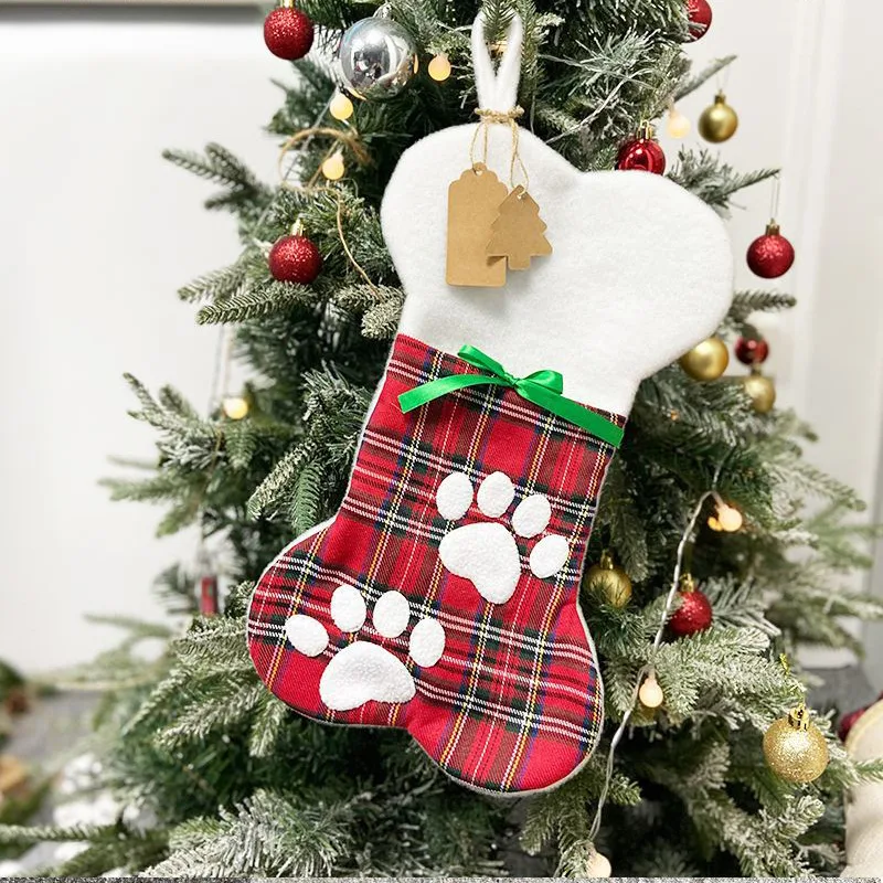 Spot DIY Cross border Bones Christmas Hanging Decoration Christmas Socks Gift Bag Christmas Pet Socks Red - Shop at LoveMi