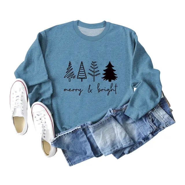 Printing Casual Women's Round Neck Loose Sweatshirt Shirt Blue And Black - Shop at LoveMi